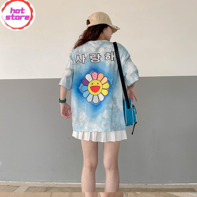 Áo Thun Cotton Nữ Màu Loang Hình Bông Hoa Cực Dễ Thương HOTSTORE