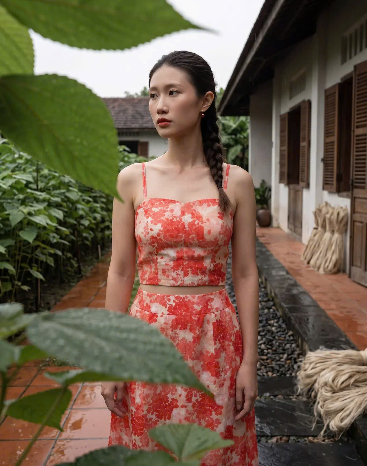 Áo Croptop Hai Dây Hoa Ramie Thanh Minh Top208 Thời trang Hity