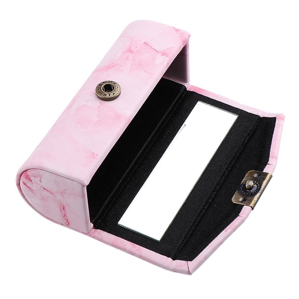 Stone Pattern Leather Lip Gloss Makeup Lipstick Holder Case With Mirror