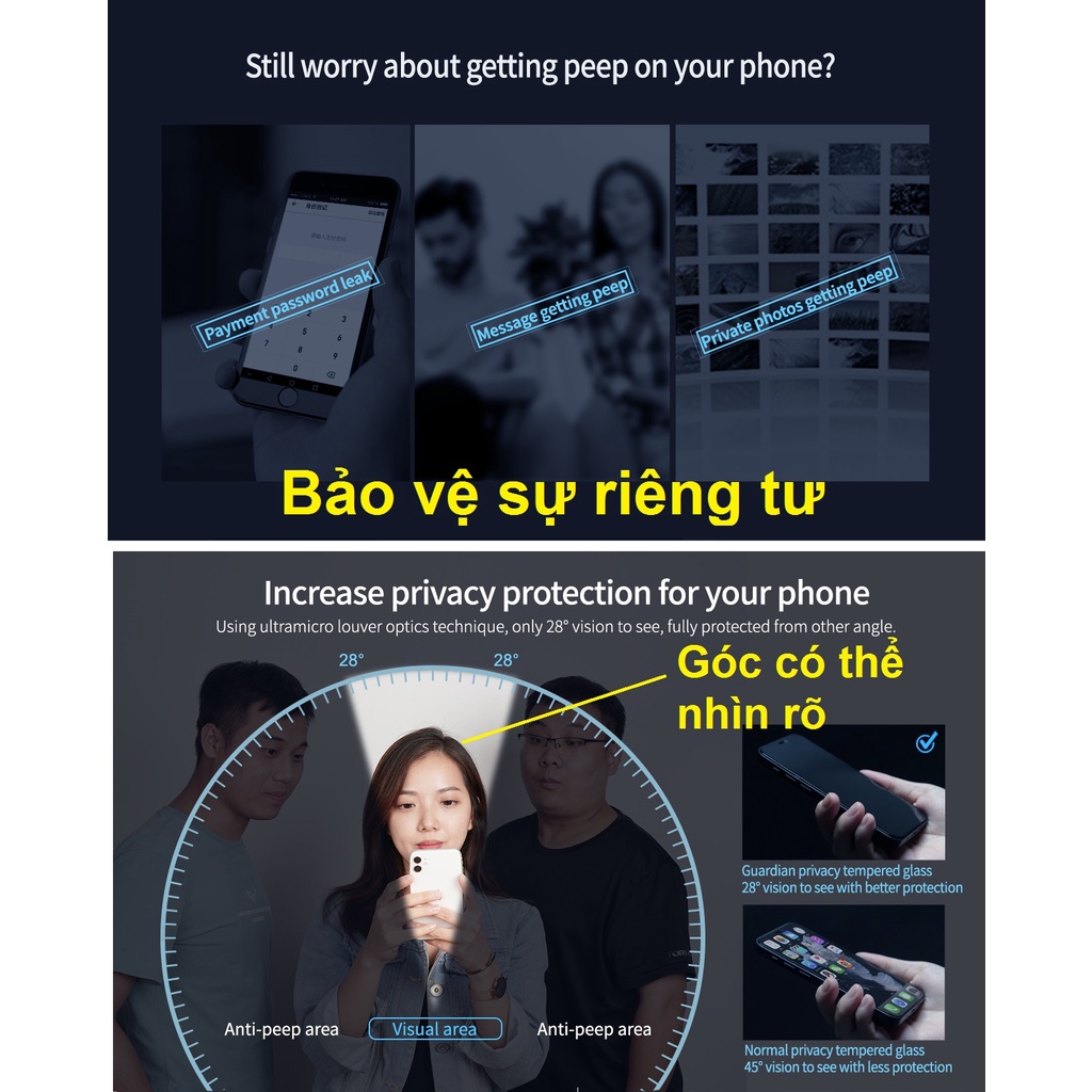 Cường lực chống nhìn trộm full màn hình cho iP Nillkin Guardian _ Hàng chính hãng