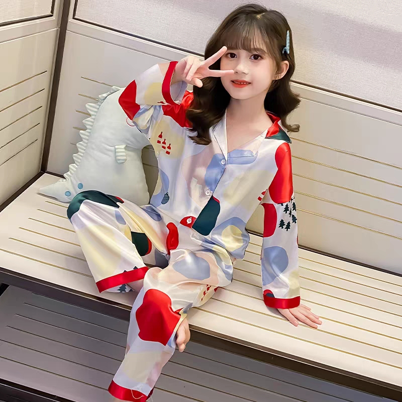 Bộ Ngủ Pijama Cho Bé Gái Lụa Satin Nhiều Màu Dài Tay 8-25kg - BPN05