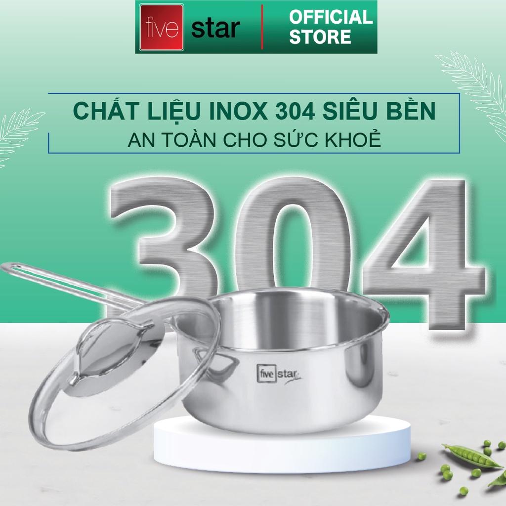 Bộ nồi 3 lớp đáy liền inox 304 cao cấp Fivestar Plus 4 món quai oval nắp kính , dùng được mọi bếp , tặng 1 vá canh