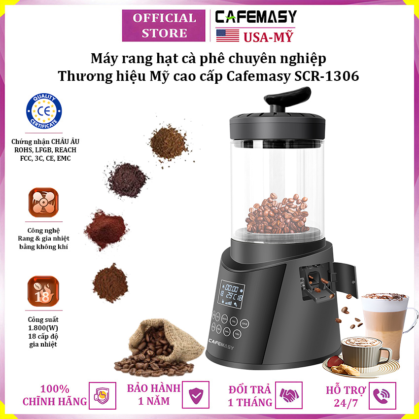 Máy rang hạt cà phê công nghệ gia nhiệt không khí chuyên nghiệp thương hiệu Mỹ Cafemasy SCR-306 - Hàng nhập khẩu