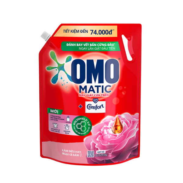 Túi Nước giặt OMO Matic Comfort Hương Hoa Hồng Ecuador cho máy giặt cửa trên 3.6kg