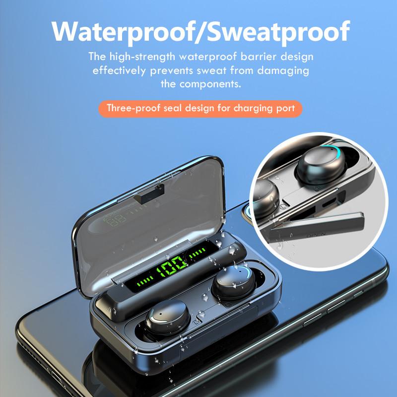TWS Bluetooth 5.0 9D Stereo Tai Nghe Nhét Tai Tai Nghe Không Dây Thể Thao Chơi Game Chống Nước Tai Nghe 2200MAh Sạc Hộp Có Mic