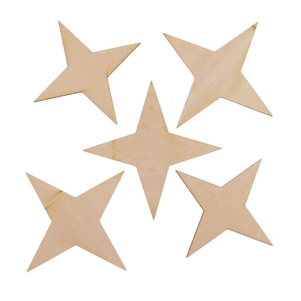 High Quality Blank 4 Point Star Shapes Rustic Wooden Embellishments DIY Wooden Name Card Unfinished Wood Plaque Sign DIY Decoration Wood Art Craft 10/20/30/40/50/60/70/90mm