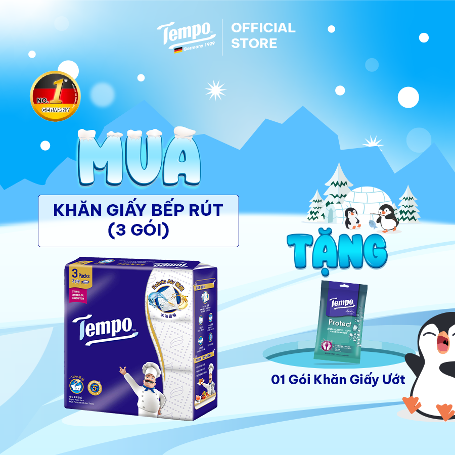 [MUA 1 LỐC TẶNG 1 GÓI KHĂN ƯỚT + 1 GIÁ ĐỠ BẾP] Khăn Giấy Bếp Rút Đa Năng Tempo Bền Dai Thương Hiệu Đức