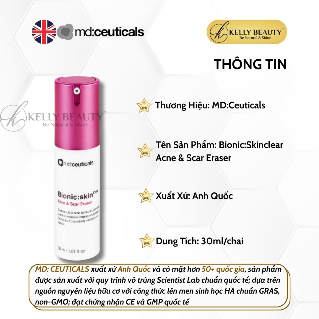 Kem Mụn và Sẹo Mụn BIONIC: Skinclear Acne &amp; Scar Eraser - MD:Ceuticals | Kelly Beauty