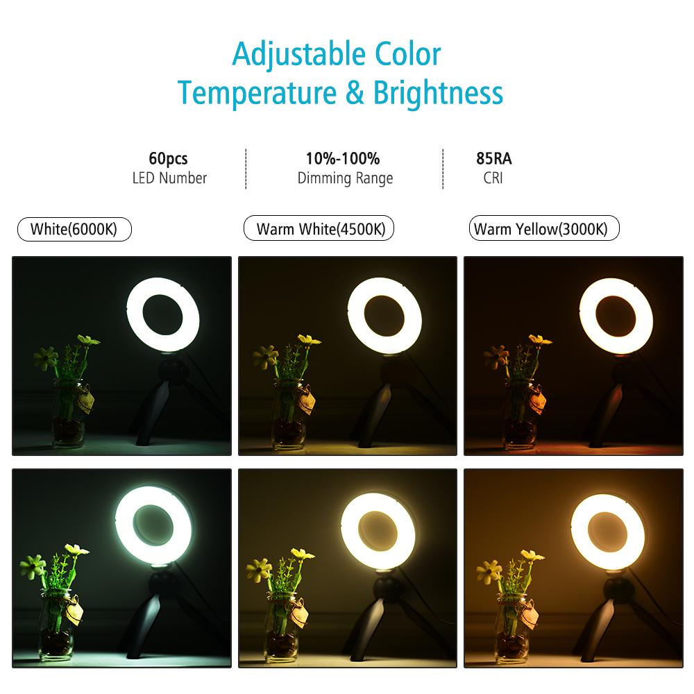 Đèn LED vòng 4,6 inch di động 3 chế độ ánh sáng & độ sáng có thể điều chỉnh