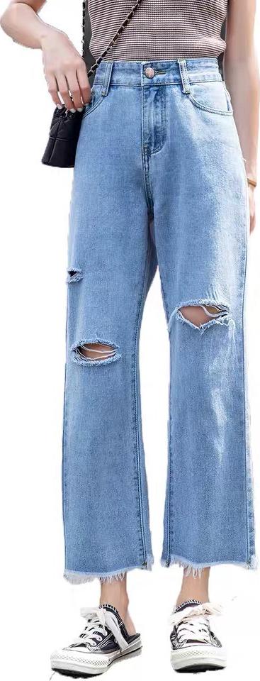QUẦN BAGGY JEAN NỮ ỐNG LOE RÁCH ÍT VẢI MỀM KHÔNG CO DÃN BIG SIZE, CÓ 2 MÀU XANH ĐẬM XANH NHẠT