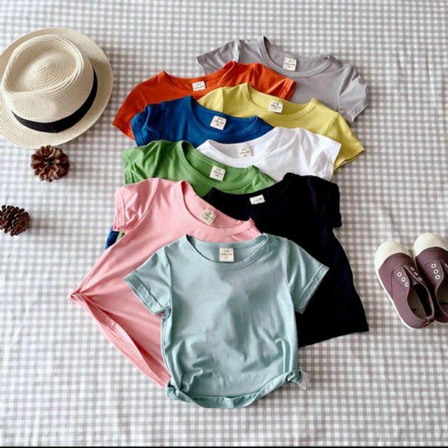 Áo thun trơn cổ tròn bé trai bé gái