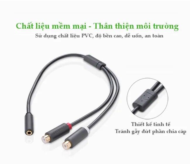 Ugreen UG10562AV109TK 25CM màu Đen Cáp âm thanh 2 đầu Bông sen âm sang 3.5mm âm - HÀNG CHÍNH HÃNG