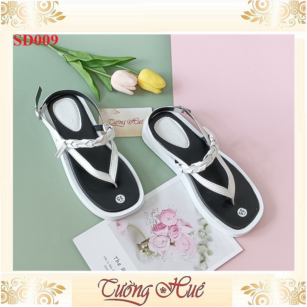 [Ảnh Thật 100%] Sandal Xỏ Ngón Nữ Đế Bằng Mũi Vuông Quai Chữ A