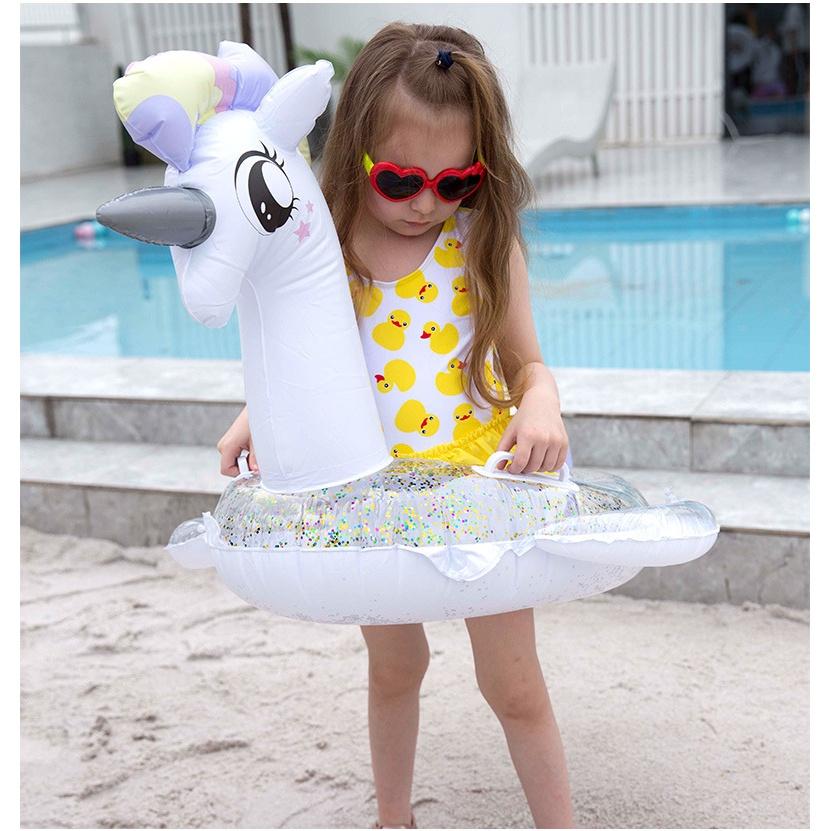 Phim hoạt hình sequin vàng hồng hồng hạc ngồi nhẫn trẻ em trẻ em trẻ em bé kỳ lân bơi vòng