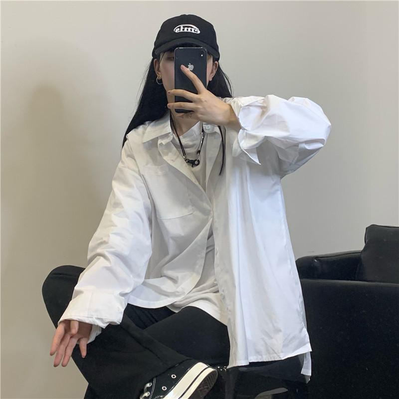 Áo sơ mi nam nữ tay dài form rộng unisex màu trắng - đen cotton Yinxx ASM03