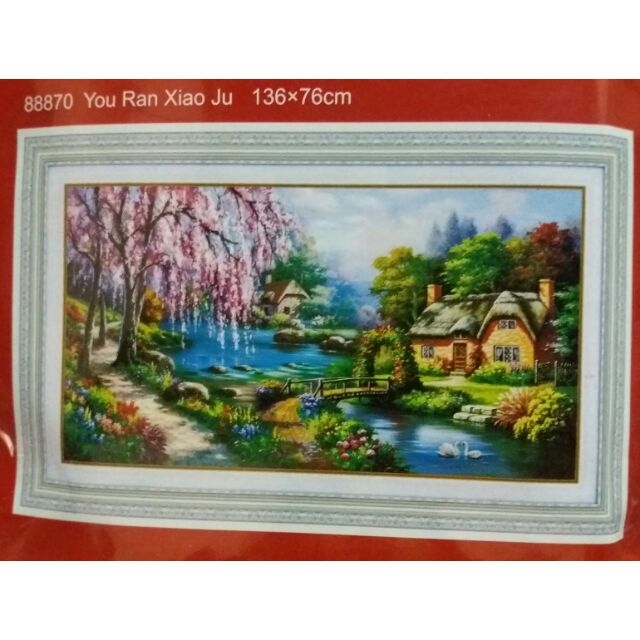 Tranh thêu chữ thập Phong cảnh 136x76cm - chưa thêu