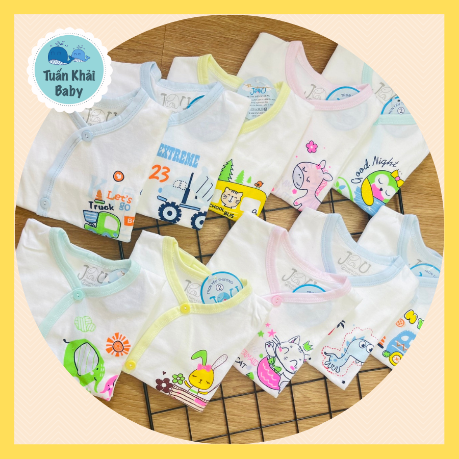 Hình ảnh Combo 5 áo sơ sinh cotton Tay Dài Cài Xéo trắng, chất vải mềm mại, thấm hút mồ hôi, thoáng mát, hàng chất lượng cao