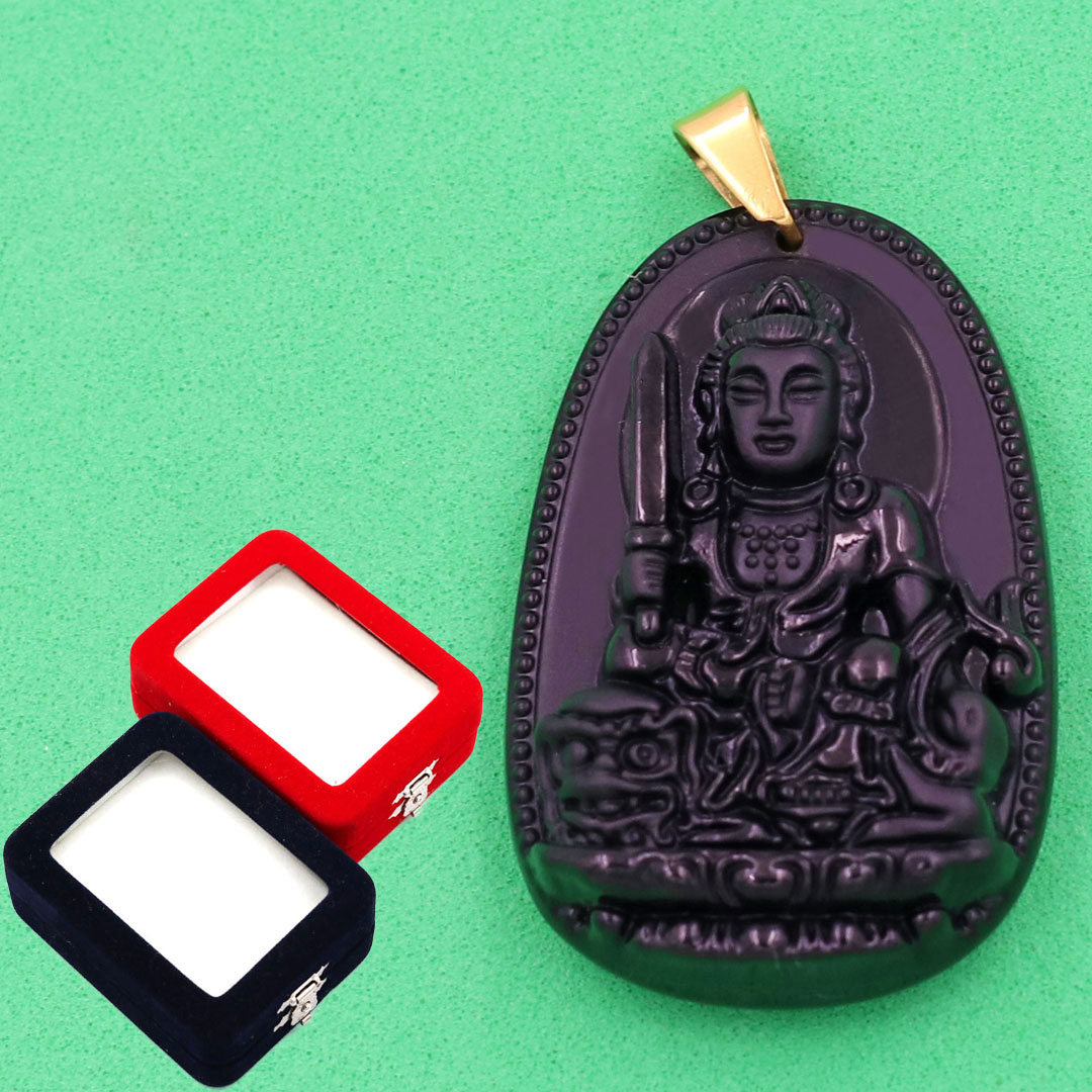 Mặt Phật Văn Thù Bồ Tát đen 3.6 cm kèm hộp nhung