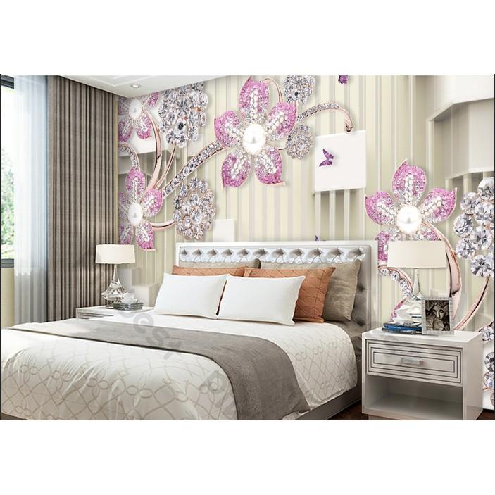 Tranh dán tường Hoa và bướm trang sức sang trọng, tranh dán tường 3d hiện đại MS642404