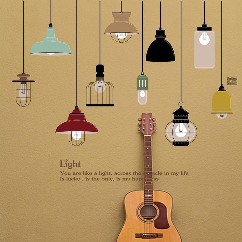 Decal dán tường dây đèn thả chữ Light