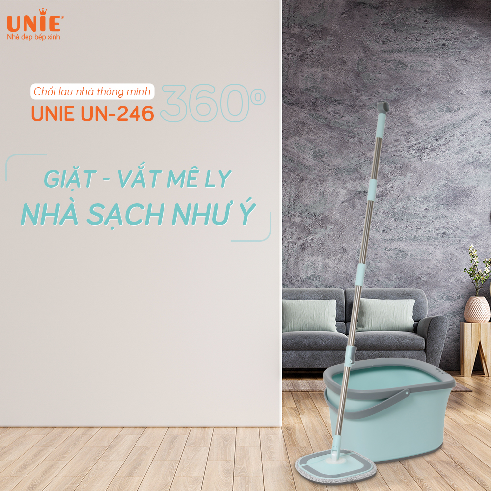 Chổi lau nhà đa năng UNIE UE-246, cây lau nhà 360 độ - Hàng chính hãng