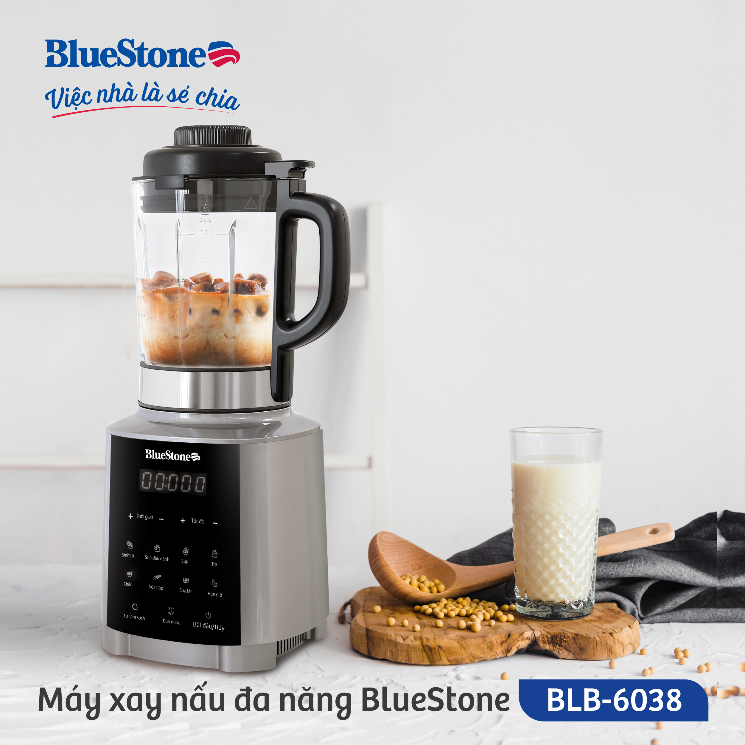 Máy Xay Nấu Sữa Hạt Đa Năng BlueStone BLB-6038 - Công suất 1000W - 7 chương trình nấu - Hàng chính hãng