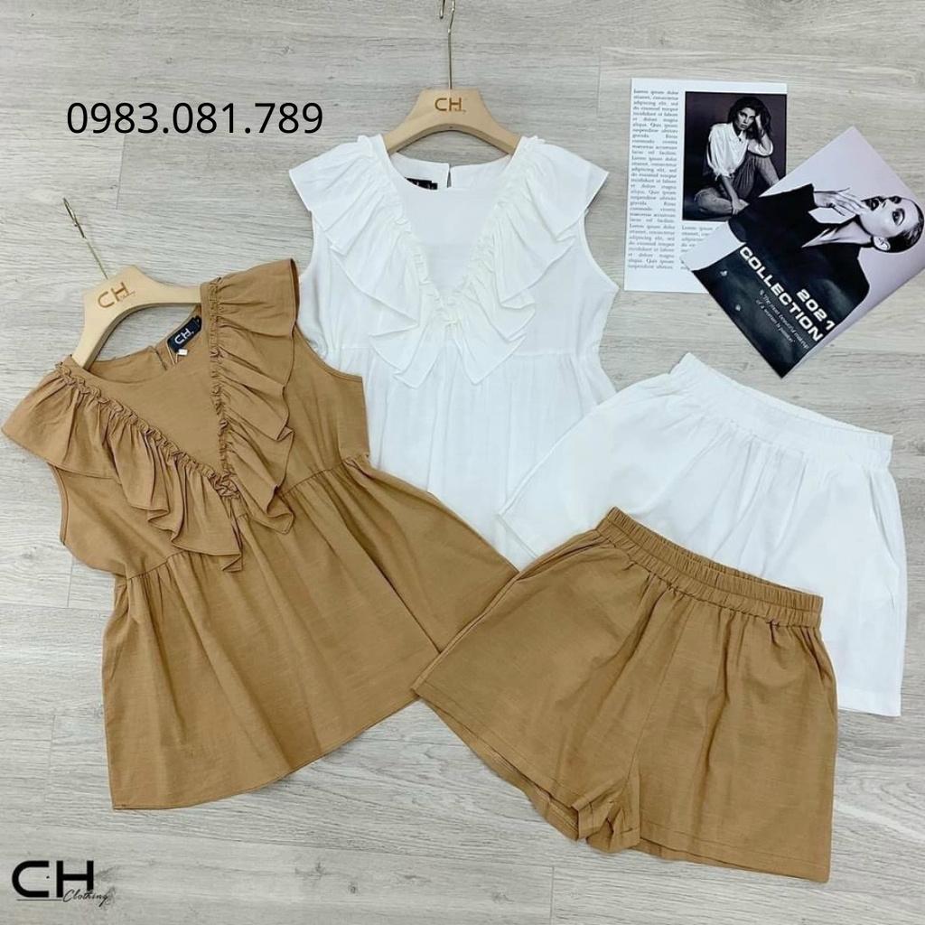 Sét Bộ Đũi Phối Bèo Cổ V Dáng Badydol Kèm Quần Sooc Cạp Chun Chất Liệu Đũi Sước