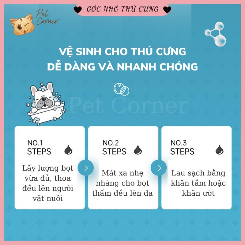 Sữa tắm khô cho chó mèo Borammy dạng bọt giúp khử mùi, diệt khuẩn và dưỡng lông