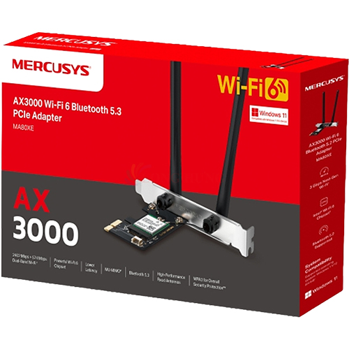 Card mạng PCIe Mercusys AX3000 Wifi 6 Bluetooth 5.3 PCle Adapter MA80XE - Hàng chính hãng