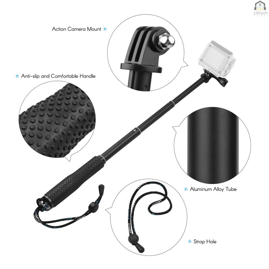 Gậy chụp ảnh selfie bằng hợp kim nhôm Max. 48cm/19in có thể kéo dài kèm dây đeo cổ tay