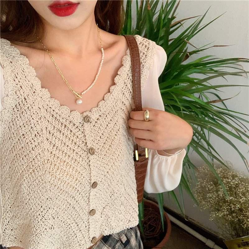 Áo kiểu dệt kim cổ chữ V thời trang cho nữ