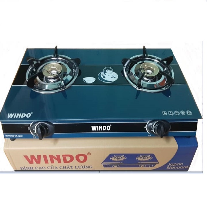 Bếp Ga Đôi WINDO - WD717- Mặt Kiếng Cường Lực Đầu Đốt Đồng Khung Inox Bền Bỉ (Hoa Văn Ngẫu Nhiên)-Hàng Chính Hãng