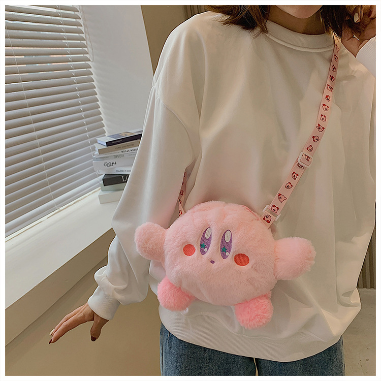 Túi Gấu Bông Gòn Đeo Chéo, Túi Gấu Kirby Hồng Pastel Dễ Thương