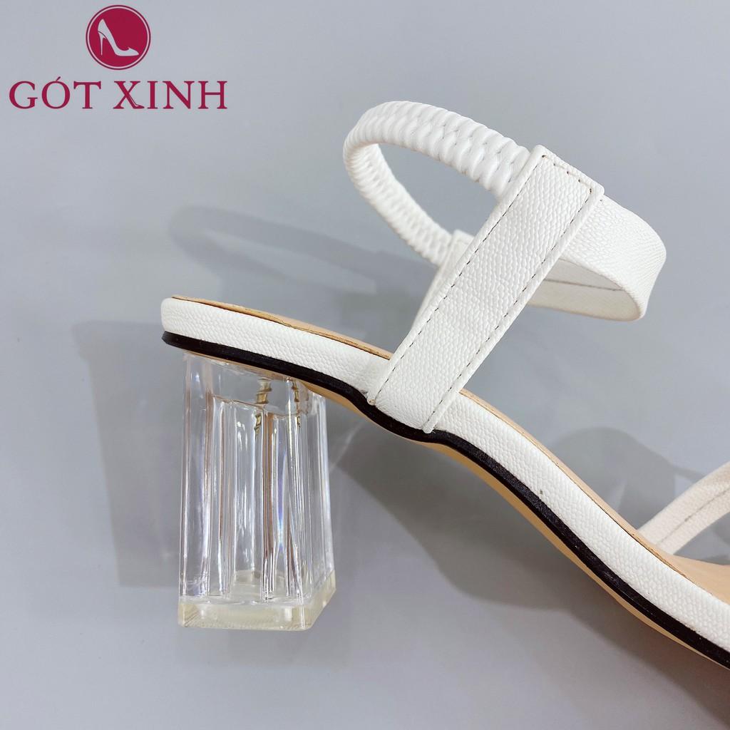 Sandal Cao Gót Gót Xinh GX251 5cm Da Mềm Hai Quai Đế Trụ Vuông Trong