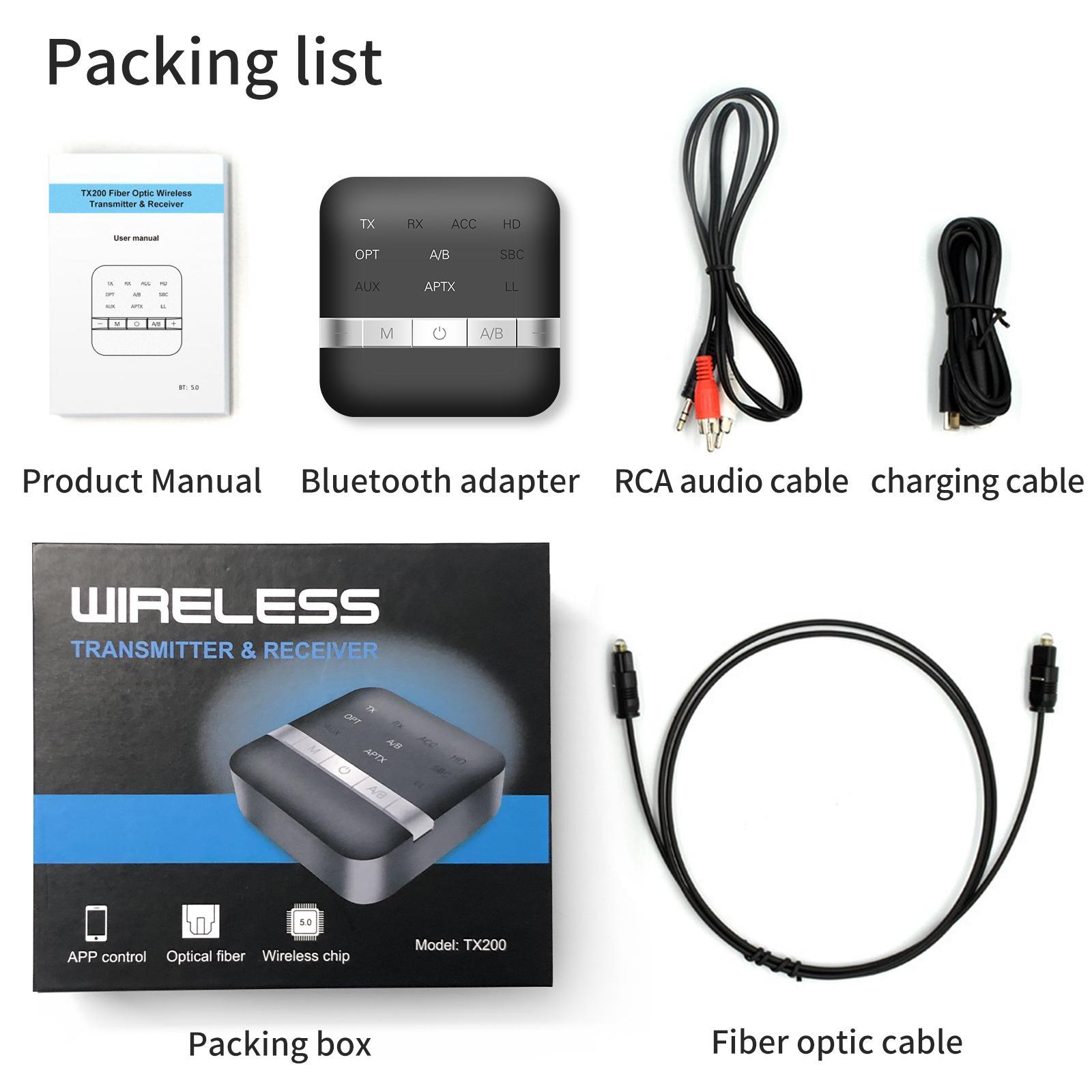 Bluetooth 5.0 Transmitter & Receiver Optical Audio Adapter Low Latency Black