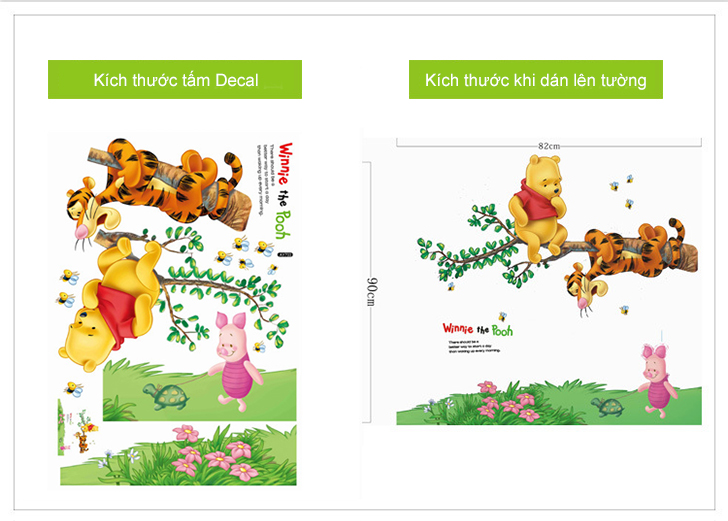 Decal dán tường gấu pooh leo cây - HP77