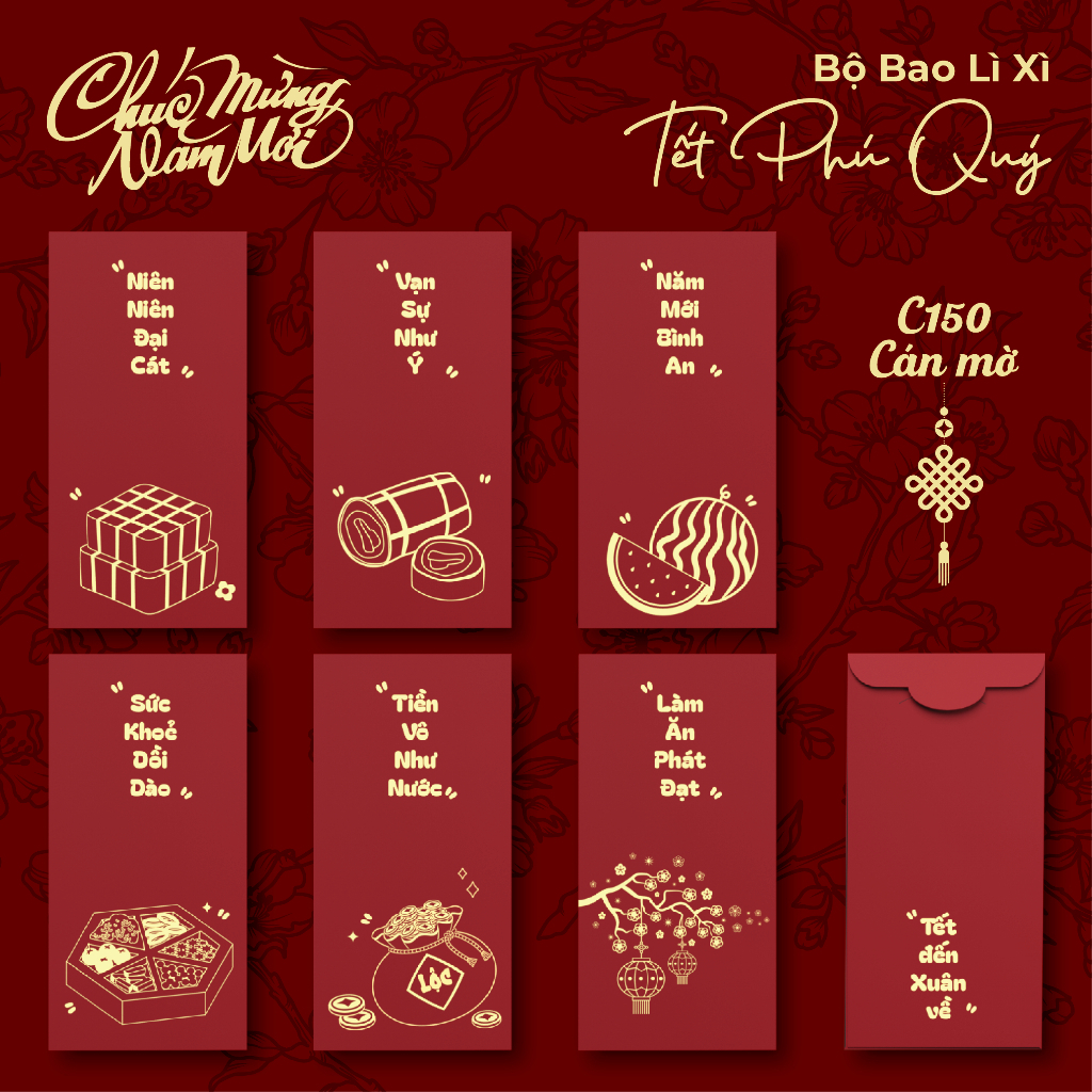 Bao lì xì Tết Bính Ngọ 2026 – Tết Đến Xuân Về, giấy C150 dày cán màng mịn, in sắc nét, đựng tiền 500k(TOKDODO)
