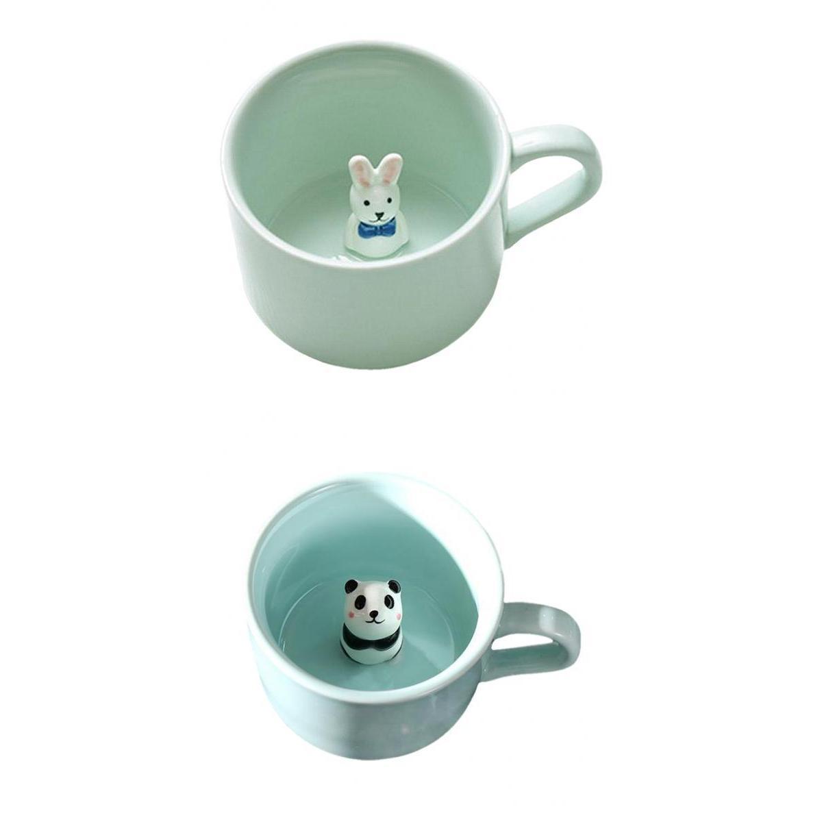 2Pcs 3D Coffee Mug Cute Animal Inside Ceramic Milk Tea Cup Teacup for Kids
