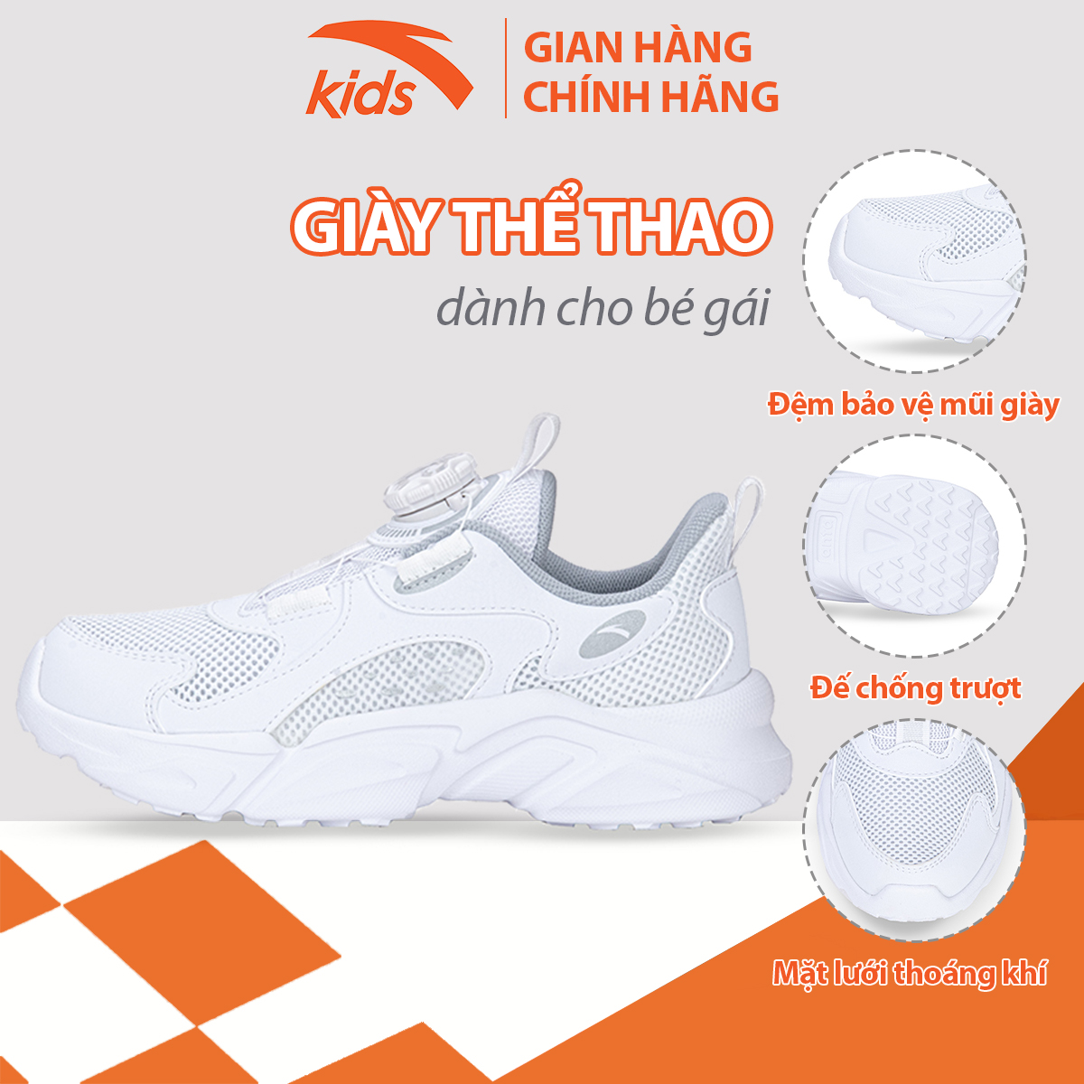 Giày thể thao bé gái Anta Kids mặt lưới thoáng khí, khóa Habu tiện lợi 332239925S-3