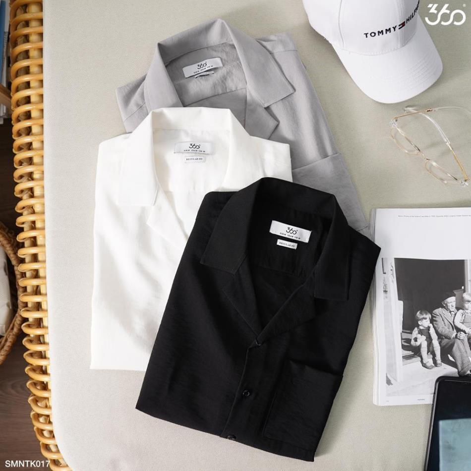Sale Áo sơ mi nam cộc tay  áo sơ mi cổ vest, có túi ngực - SMNTK017