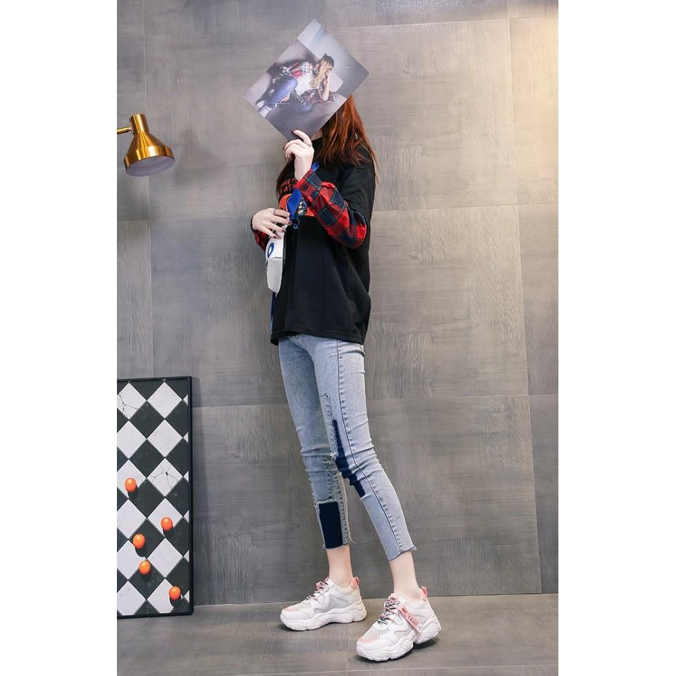 Giày thể thao nữ trắng Ulzzang mẫu mới T.Bao 2019 Đế 5cm K04
