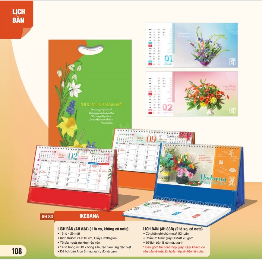Combo 5 cuốn lịch bàn 2024 - MS AH-81 - AH-90