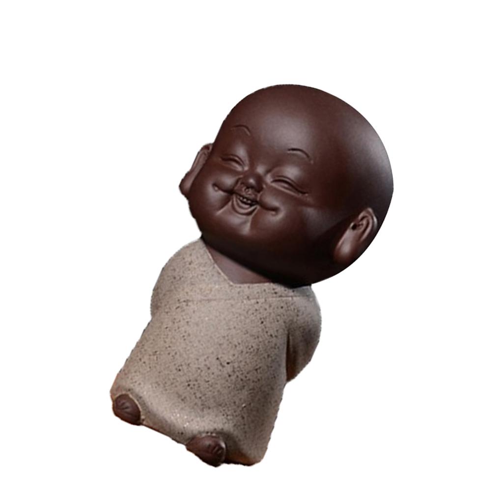 Mini Ceramic Buddha Statue Monk Tea Pet for Zen Garden Sand Meditation Home Office Table Decoration