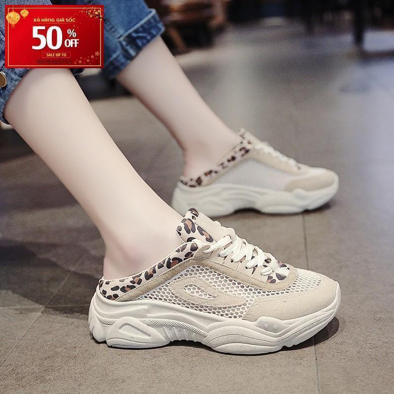 Giày Sneaker Đế Cao Hở Gót Phối Lưới Siêu Êm S119 (Kem)