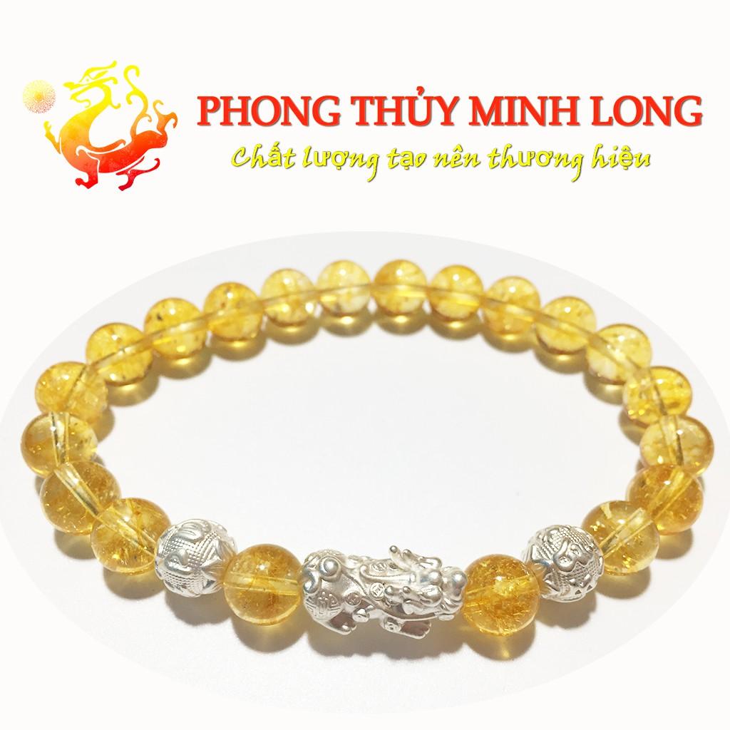 Vòng tay đá. Thach Anh Vàng chất lượng 5A mix Tỳ Hưu và 2 hạt Kim Tiền Bạc hợp người mệnh Thổ và Kim