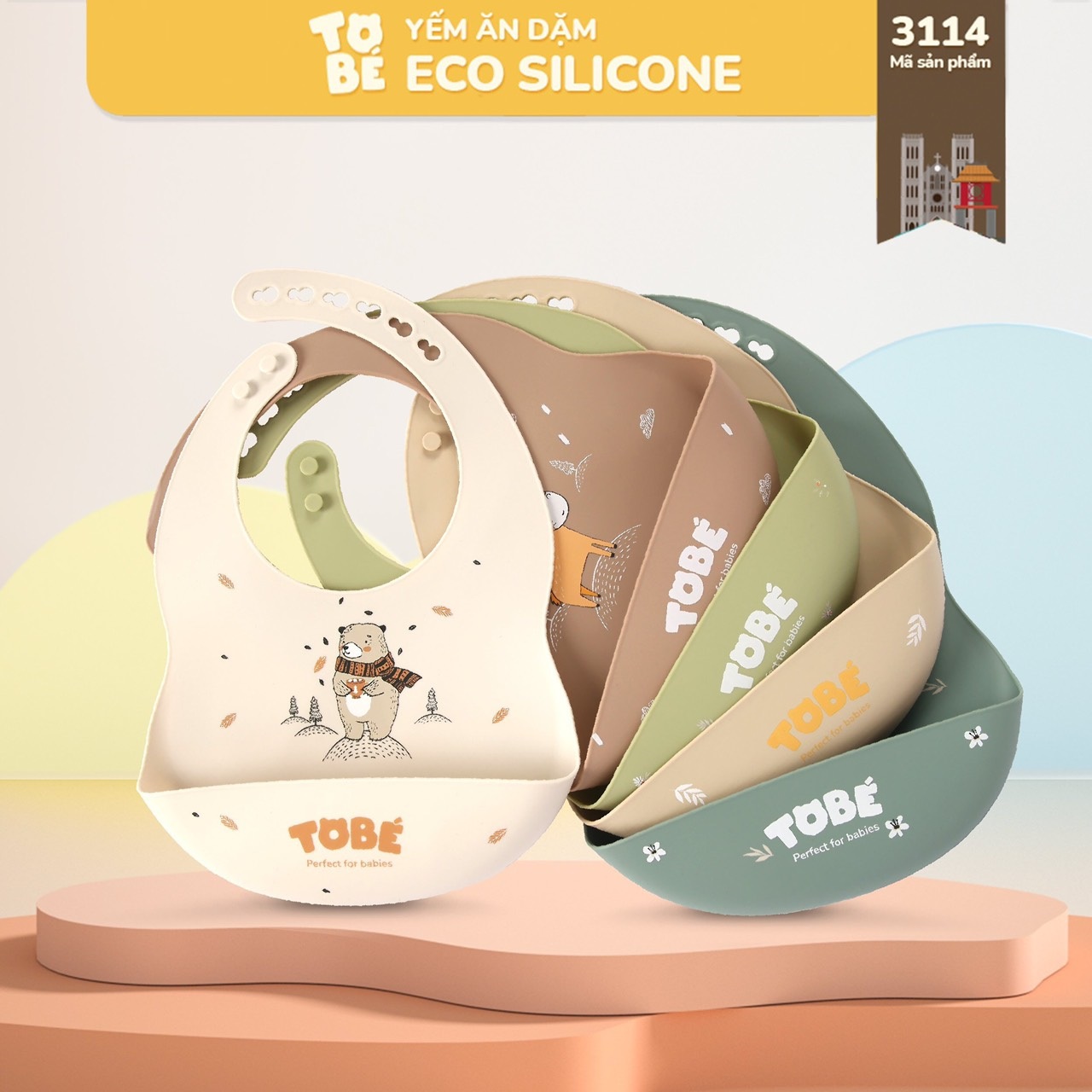 Yếm Ăn Dặm Eco Silicone Cho Bé- Hàng cao cấp nhập khẩu Hàn Quốc có máng hứng chống thấm tránh rơi vãi thức ăn