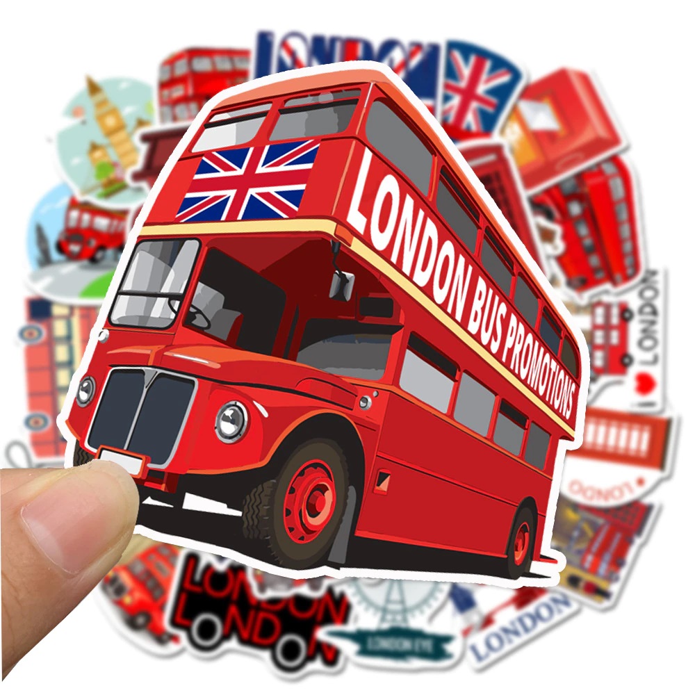 Sticker decal Xe bus 2 tầng dán laptop , điện thoại hình dán trang trí vali ván trượt, mũ bảo hiểm, bình nước