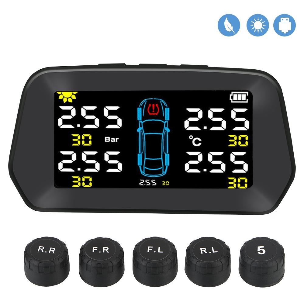 Hệ thống cảnh báo 5 bánh xe thông minh cảm biến năng lượng mặt trời màn hình LCD kỹ thuật số cho xe hơi