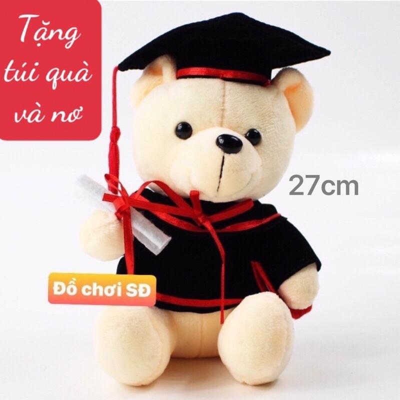 THÚ BÔNG GẤU TỐT NGHIỆP TRUNG 27cm - tặng túi gói quà và nơ