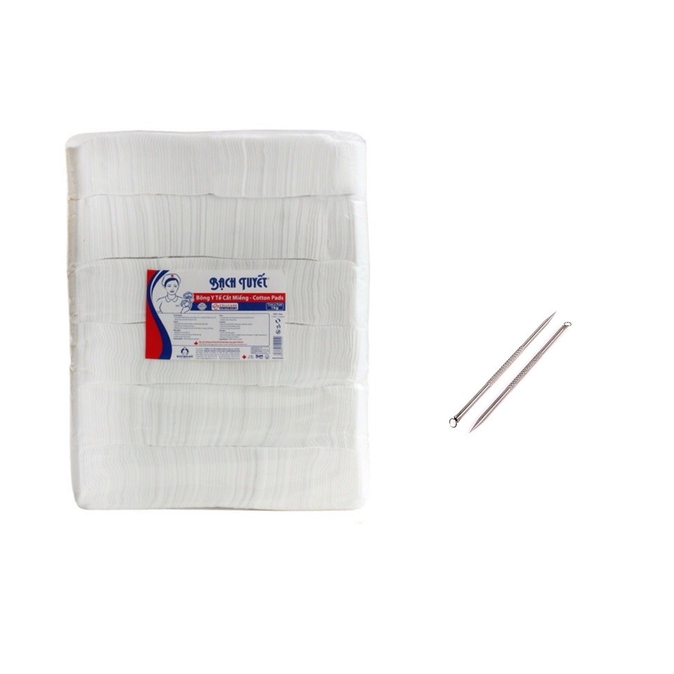 Bông Bạch Tuyết - Bông Y Tế Cắt Miếng 1kg tặng 2 cây nặn mụn